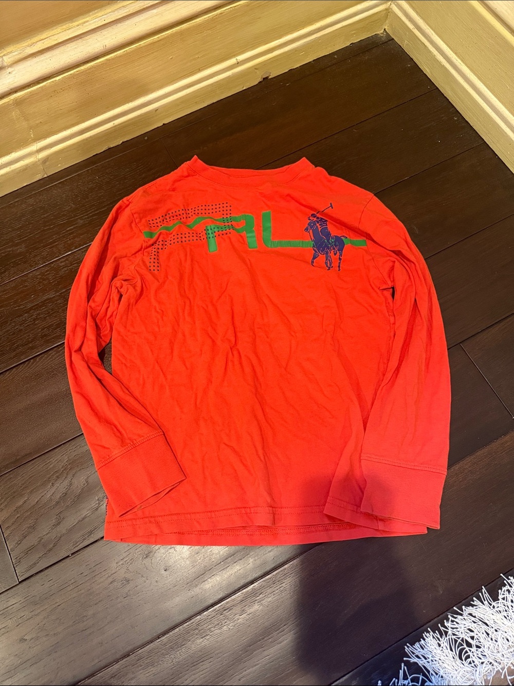 Ralph Lauren Long Sleeve Tee in Orange with Green & Navy Logos
